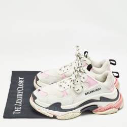 Balenciaga White/Pink Mesh and Faux Leather Triple S Sneakers Size 38