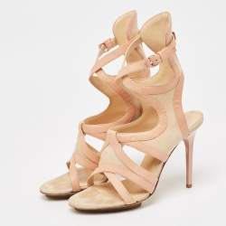 Balenciaga Beige Leather and Suede Ankle Strap Sandals Size 38    