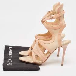 Balenciaga Beige Leather and Suede Ankle Strap Sandals Size 38    