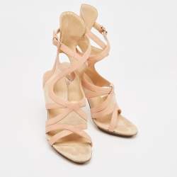 Balenciaga Beige Leather and Suede Ankle Strap Sandals Size 38    