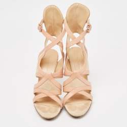 Balenciaga Beige Leather and Suede Ankle Strap Sandals Size 38    