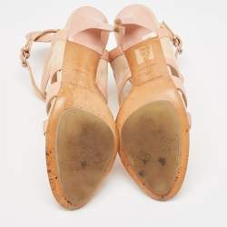 Balenciaga Beige Leather and Suede Ankle Strap Sandals Size 38    