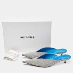 Balenciaga Silver Glitter Knife Pointed Toe Mules Size 40