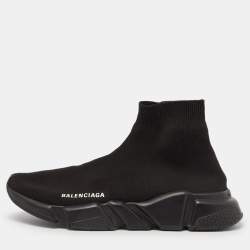 Balenciaga Black Knit Fabric Speed Trainer High Top Sneakers Size 40