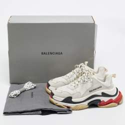 Pre Owned Balenciaga White/Grey Mesh and Nubuck Leather Triple S Sneakers Size 36
