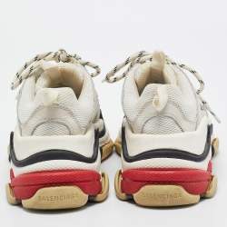 Pre Owned Balenciaga White/Grey Mesh and Nubuck Leather Triple S Sneakers Size 36