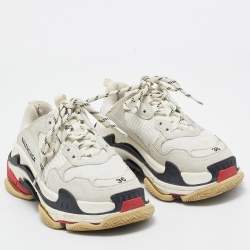 Pre Owned Balenciaga White/Grey Mesh and Nubuck Leather Triple S Sneakers Size 36