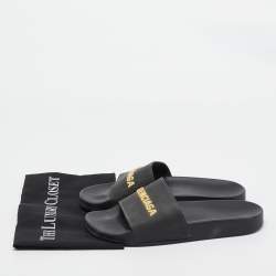 Pre Owned Balenciaga Black Rubber Embossed Logo Pool Slides Size 41