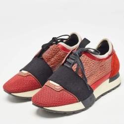 Pre Owned Balenciaga Orange Suede and Leather Race Runner Sneakers Size 35