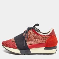 Pre Owned Balenciaga Orange Suede and Leather Race Runner Sneakers Size 35