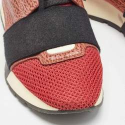 Pre Owned Balenciaga Orange Suede and Leather Race Runner Sneakers Size 35