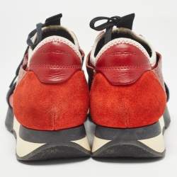 Pre Owned Balenciaga Orange Suede and Leather Race Runner Sneakers Size 35