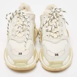 Balenciaga White Leather and Mesh Triple S Low Top Sneakers Size 38