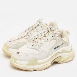 Balenciaga White Leather and Mesh Triple S Low Top Sneakers Size 38