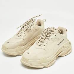Pre Owned Balenciaga Cream Faux Leather Triple S Sneakers Size 41 