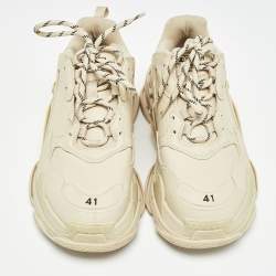 Pre Owned Balenciaga Cream Faux Leather Triple S Sneakers Size 41 