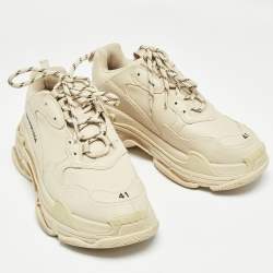 Pre Owned Balenciaga Cream Faux Leather Triple S Sneakers Size 41 
