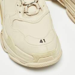 Pre Owned Balenciaga Cream Faux Leather Triple S Sneakers Size 41 