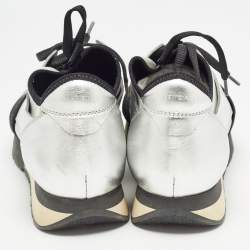 Balenciaga Silver/Grey Leather and Knit Fabric Race Runner Sneakers Size 40