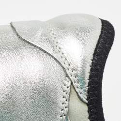 Balenciaga Silver/Grey Leather and Knit Fabric Race Runner Sneakers Size 40