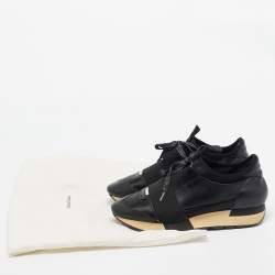 Pre Owned Balenciaga Black Leather and Fabric Race Runner Sneakers Size 37