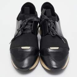 Pre Owned Balenciaga Black Leather and Fabric Race Runner Sneakers Size 37