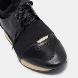 Pre Owned Balenciaga Black Leather and Fabric Race Runner Sneakers Size 37