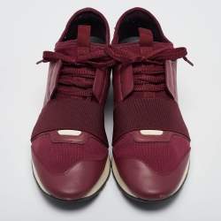 Balenciaga Burgundy Leather and Neoprene Race Runner Sneakers Size 40