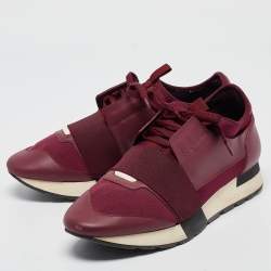 Balenciaga Burgundy Leather and Neoprene Race Runner Sneakers Size 40