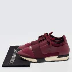 Balenciaga Burgundy Leather and Neoprene Race Runner Sneakers Size 40