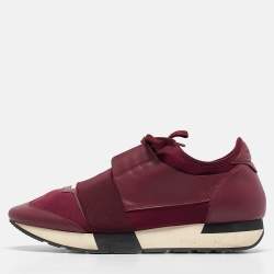 Balenciaga Burgundy Leather and Neoprene Race Runner Sneakers Size 40