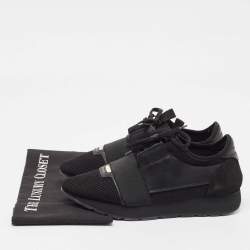Balenciaga Black Leather and Mesh Race Runner Sneakers Size 40