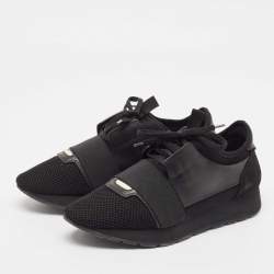 Balenciaga Black Leather and Mesh Race Runner Sneakers Size 40