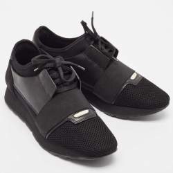 Balenciaga Black Leather and Mesh Race Runner Sneakers Size 40