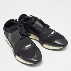 Balenciaga Black Leather and Mesh Race Runner Sneakers Size 42