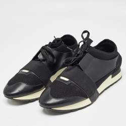 Balenciaga Black Leather and Mesh Race Runner Sneakers Size 42