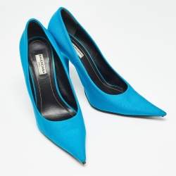 Balenciaga Navy Blue Fabric Knife Pointed Toe Pumps Size 39