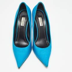 Balenciaga Navy Blue Fabric Knife Pointed Toe Pumps Size 39