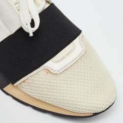 Pre Owned Balenciaga White Leather and Mesh Race Runner Sneakers Size 38