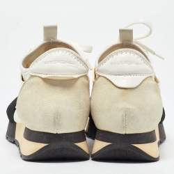 Pre Owned Balenciaga White Leather and Mesh Race Runner Sneakers Size 38