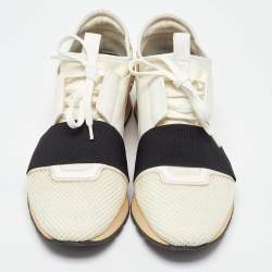 Pre Owned Balenciaga White Leather and Mesh Race Runner Sneakers Size 38