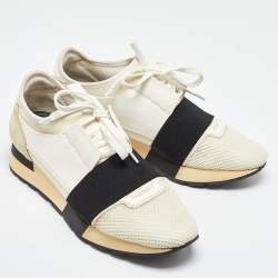 Pre Owned Balenciaga White Leather and Mesh Race Runner Sneakers Size 38