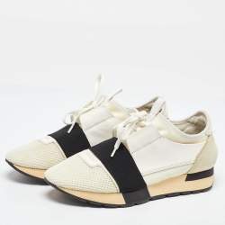 Pre Owned Balenciaga White Leather and Mesh Race Runner Sneakers Size 38