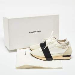 Pre Owned Balenciaga White Leather and Mesh Race Runner Sneakers Size 38