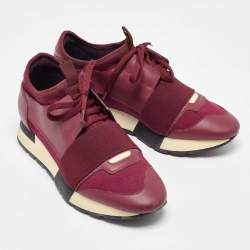 Pre Owned حذاء رياضي بالنسياغا رايس رونر جلد و قماش بورغندي مقاس 36