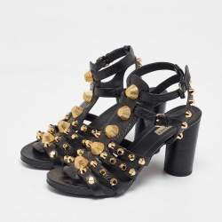 Pre Owned Balenciaga Black Leather Studded Ankle Strap Sandals Size 41