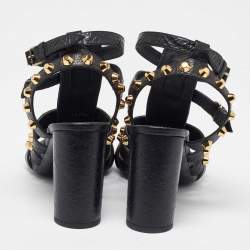 Pre Owned Balenciaga Black Leather Studded Ankle Strap Sandals Size 41