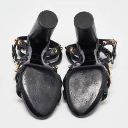Pre Owned Balenciaga Black Leather Studded Ankle Strap Sandals Size 41