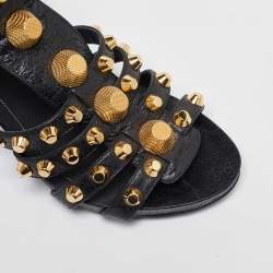 Pre Owned Balenciaga Black Leather Studded Ankle Strap Sandals Size 41