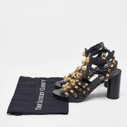 Pre Owned Balenciaga Black Leather Studded Ankle Strap Sandals Size 41